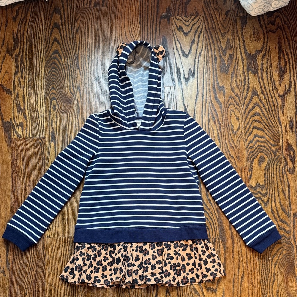 Tucker + Tate Navy & White Striped Hoodie with Leopard Ruffle